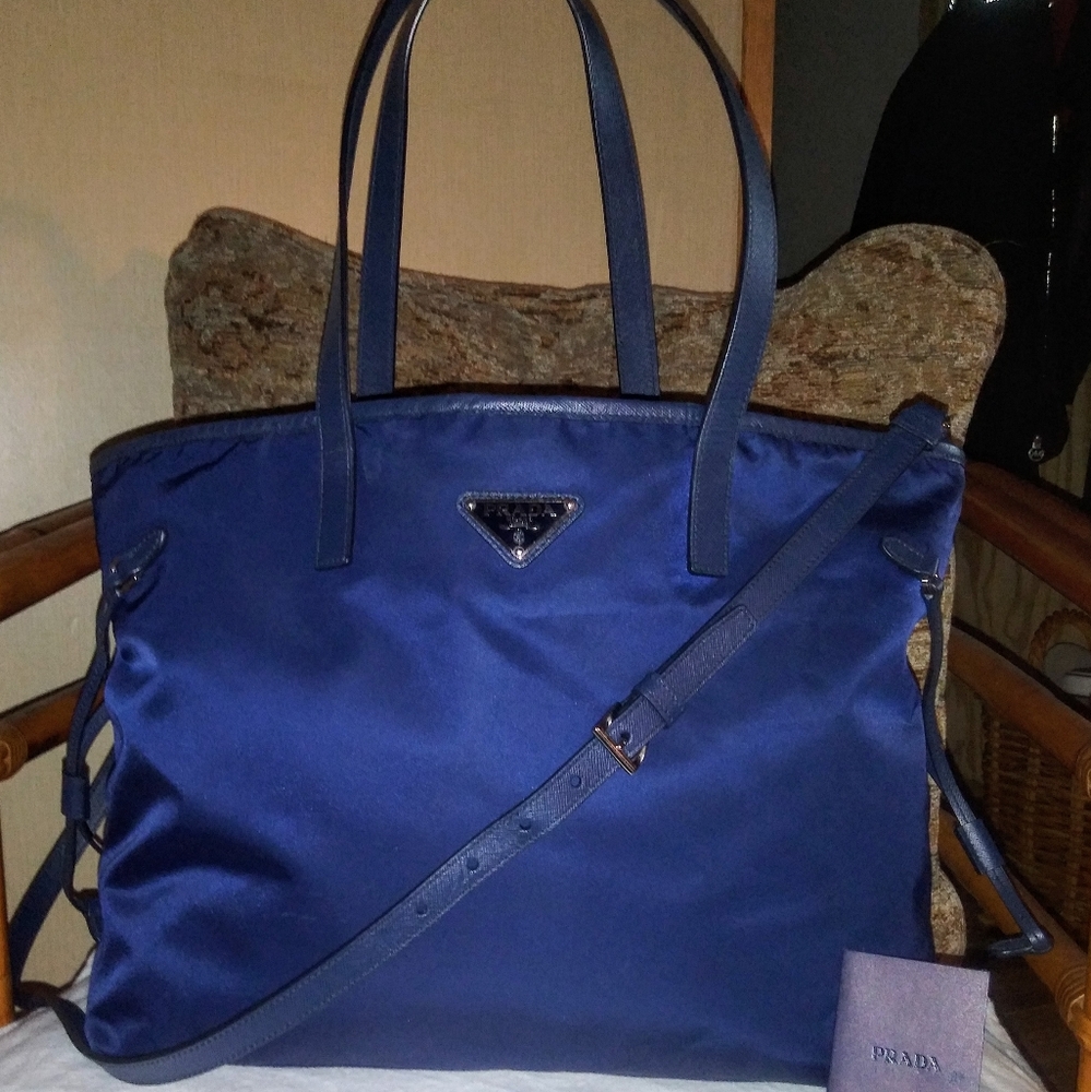 Authentic Prada Vela Blue Tote Bag